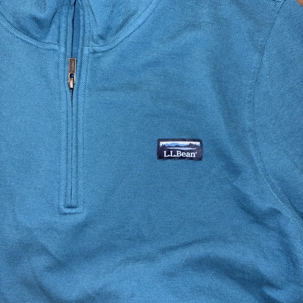 L.L. Bean Men's Large Comfort Stretch Performance Piqué 1/4 Zip Pullover Teal - Picture 3 of 6